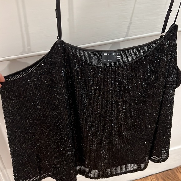 ASOS Design Curve Black Sequin Spaghetti Strap Top - Size 22 - Picture 6 of 9